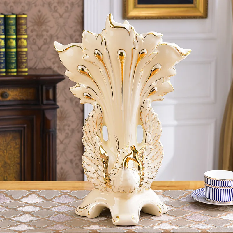 European ceramic vase ornament Liu peacock open screen flower insert creative home jewelry decoration living room countertop