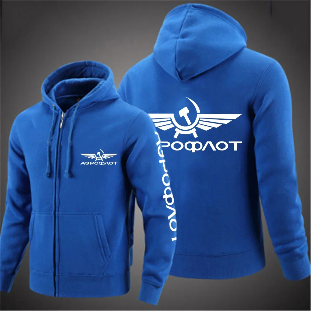 2024 Aeroflot Aviation Russe Logo Print Spring Autum Men's Solid Color Sweatshirt Zipper Pullover Warm Sport Comfortable Hoodies