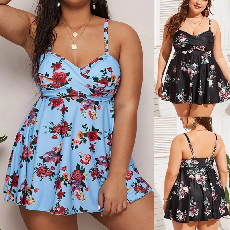 2023 New Big Size Tankini Swimsuits for Women Floral Print Twist Front Flowy Swimdress with Bikini Bottom 2 Piece Bathing Suits