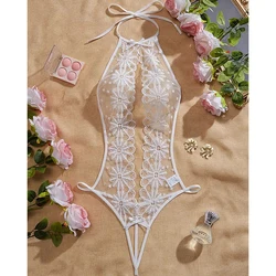 Sexual Teddy Doll See Through Lace Crotchless Pajamas Sexy Lingerie Deep V Open Bra Porn Bodysuit Underwear Erotic Costumes