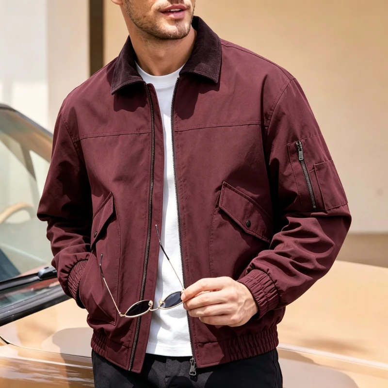 Color Block Collar Workwear Jacket Men Spring Autumn Outdoor Sports Cycling Hiking Jacket Men's American Vintage Lapel Work Coat