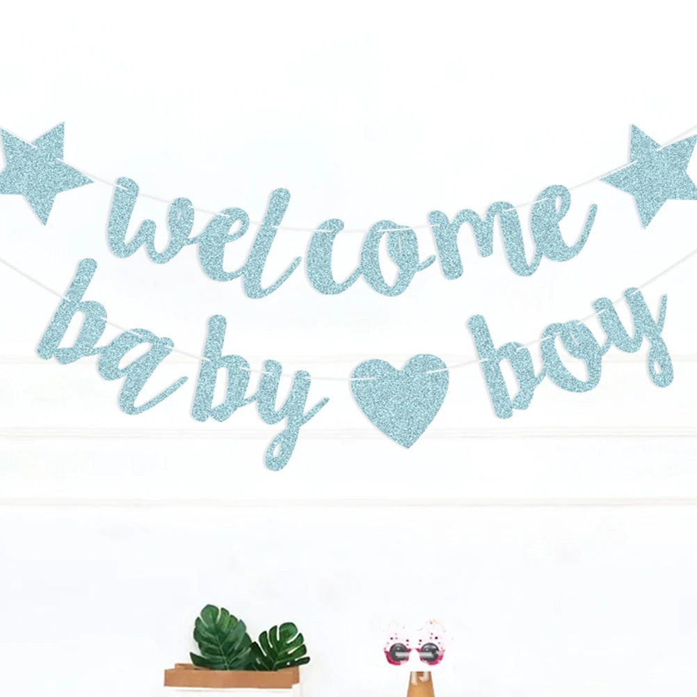 

Gender Banner Decorations Banners Glitter Baby Shower Decorations Paper Flags Wall Hanging Welcome Baby Shower Gift
