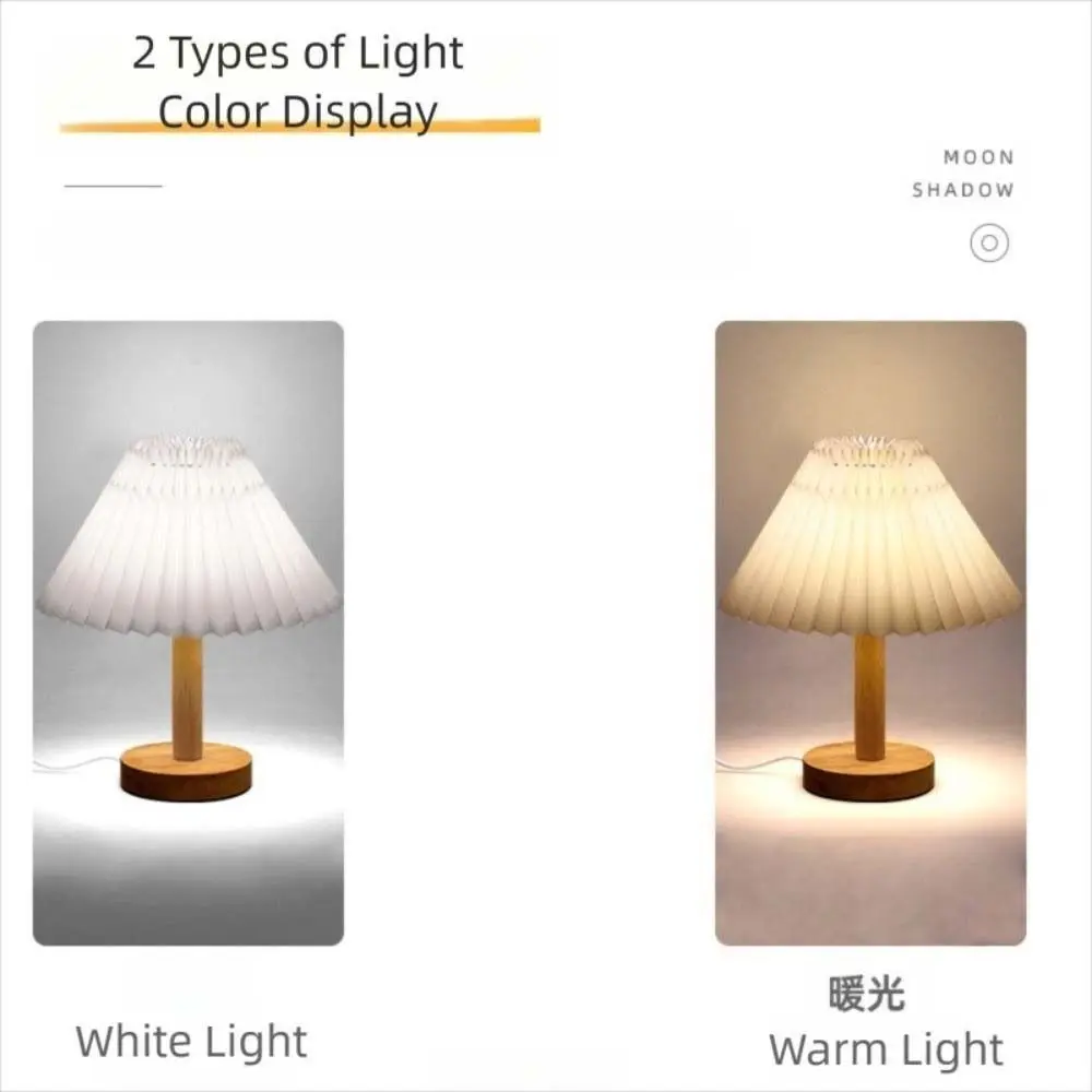 

Retro Modern Nordic Pleated Table Lamp Home Decoration Warm/White Color Bedside Night Light Wood USB LED Desk Lamp Coffee Shop