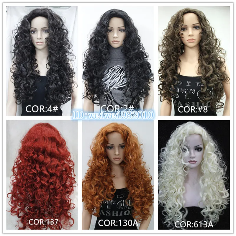 

8Color Europe and America Long Black & Red Curly High Temperature Synthetic Hair Wigs for Black Natural Women Cosplay Wig