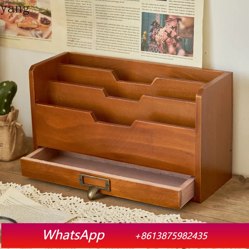 

LMM retro wooden desktop drawer storage box office supplies file organizing box