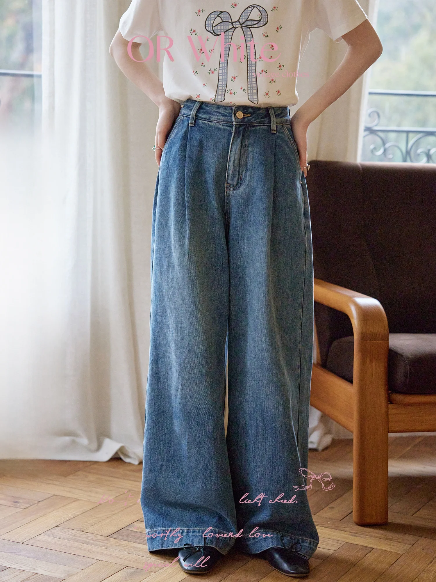 

Женские джинсы с высокой талией, прямые, широкие, в пол, в корейском стиле, повседневные, с отворотами, на молнии