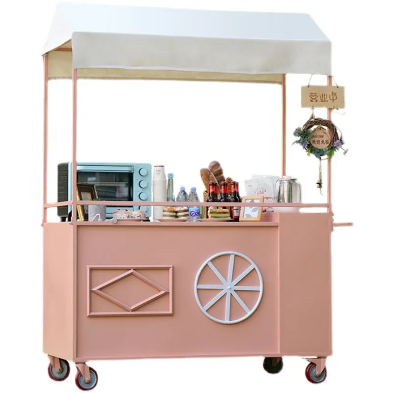 Mobile Hand Push Snack Cart Outdoor Night Market Food Trolley Promotional Supermarket Activity Stall with Wheels