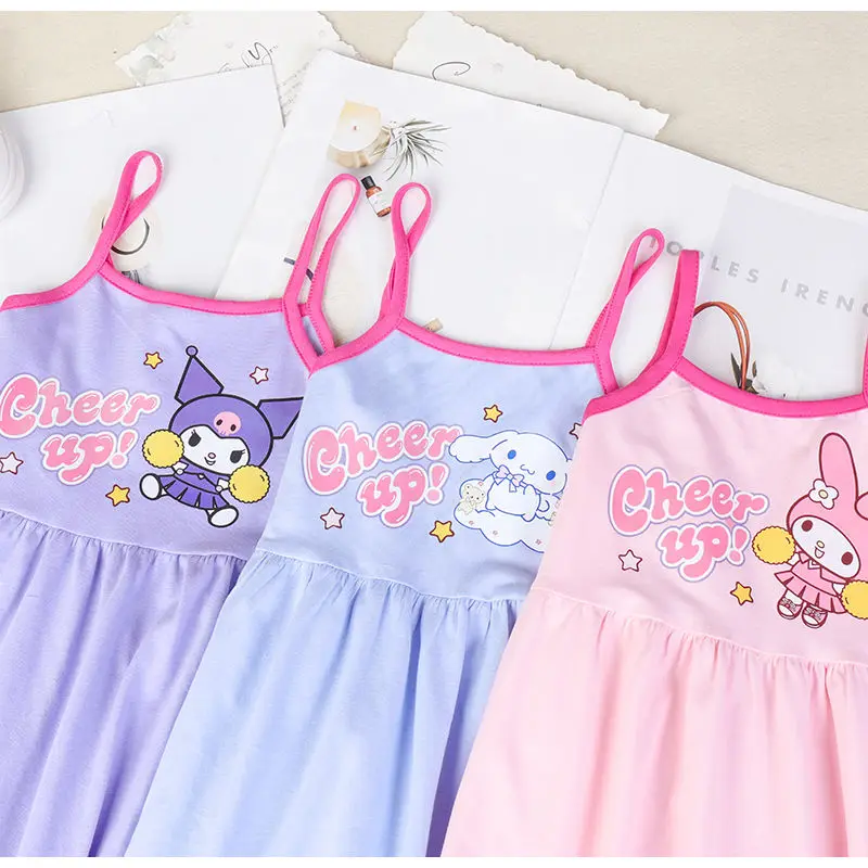 Summer New My Melody Girls Suspenders Kids Tank Tops Sleeveless Thin Kuromi Cinnamoroll Dress Fashion Princess Style Skirt Gift