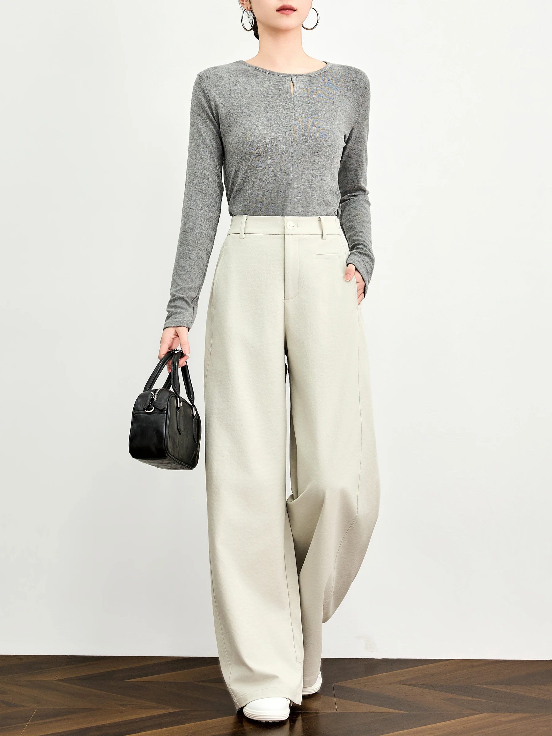 

Slimming High Waist Casual Pants Iron-Free Supermodel Loose Straight Leg Narrow Version Draping Wide Leg Pants