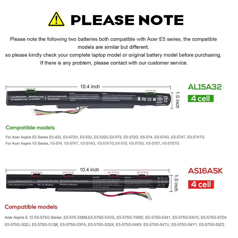 AS16A5K AS16A8K Battery for Acer Aspire E15 E5-575 N16Q2 E5-576G E5-575G E5-475 F5-573 E5-575-52JF E5-575-33BM E5-575G-76YK