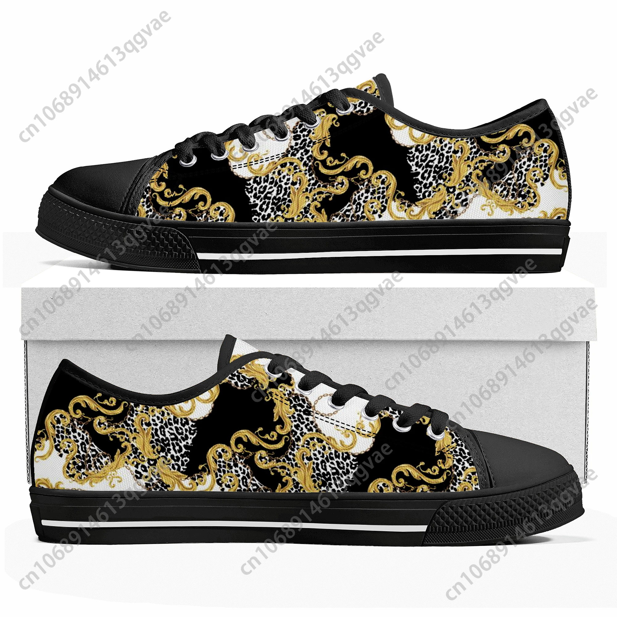 Catena di pizzo leopardo dorato Low Top Sneakers di alta qualità uomo donna adolescente scarpe su misura Sneaker di tela scarpe Casual da coppia