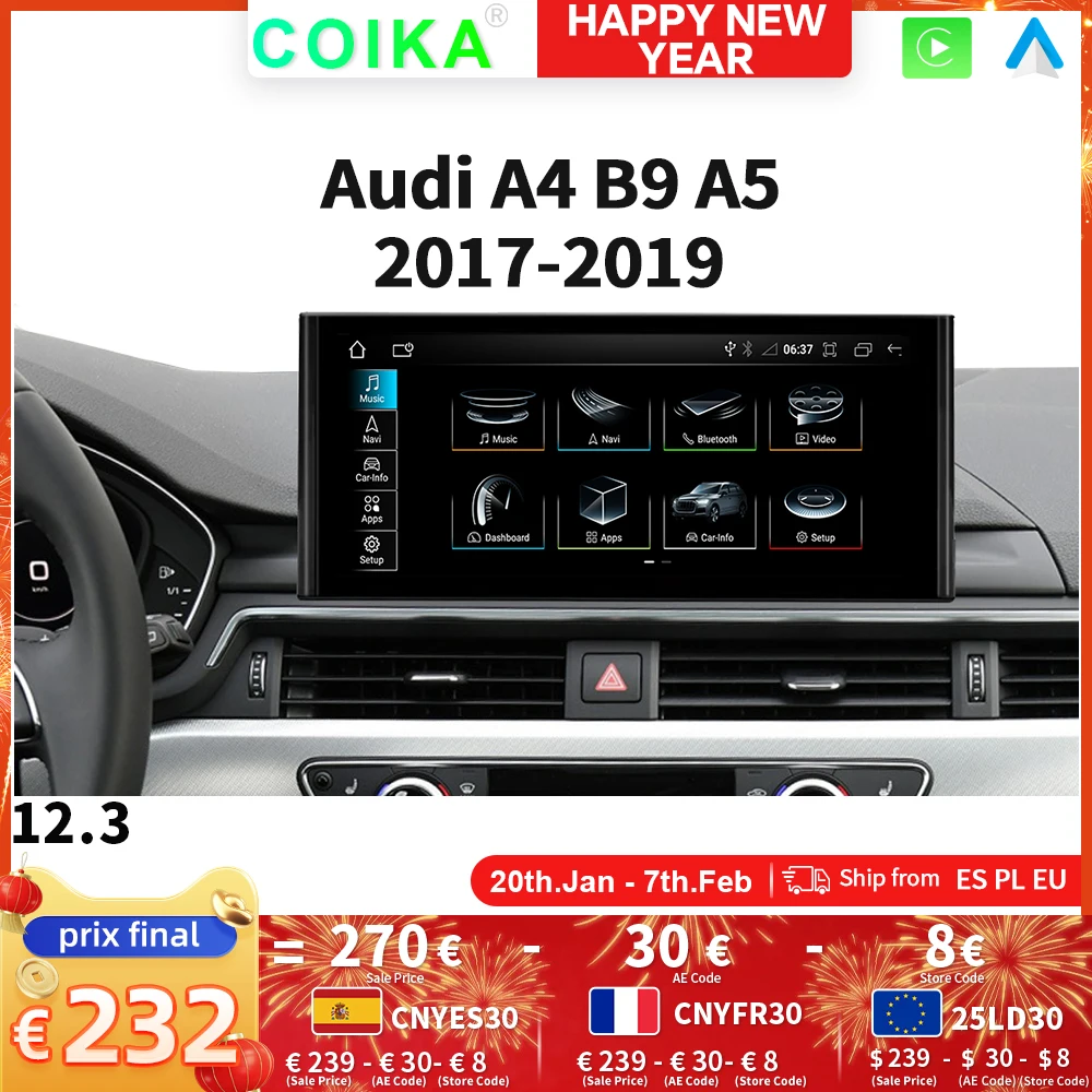 8 Core Android Auto Car GPS Navi Radio For Audi A4 B9 A5 2017-2019 DSP SIM WIFI Carplay Multimedia Player Touch Screen Head Unit