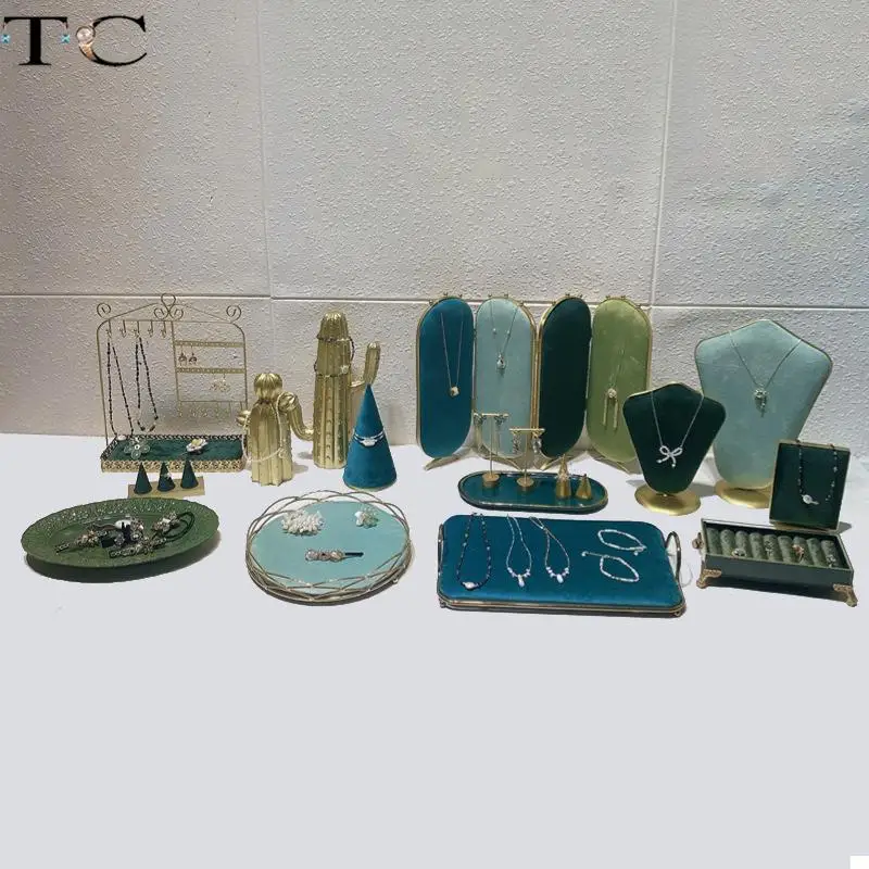 Fashion Green Series Jewelry Necklace Earring Display Stand Direct Broadcast Physical Store Jewelry Ring Bracelet Display Stand