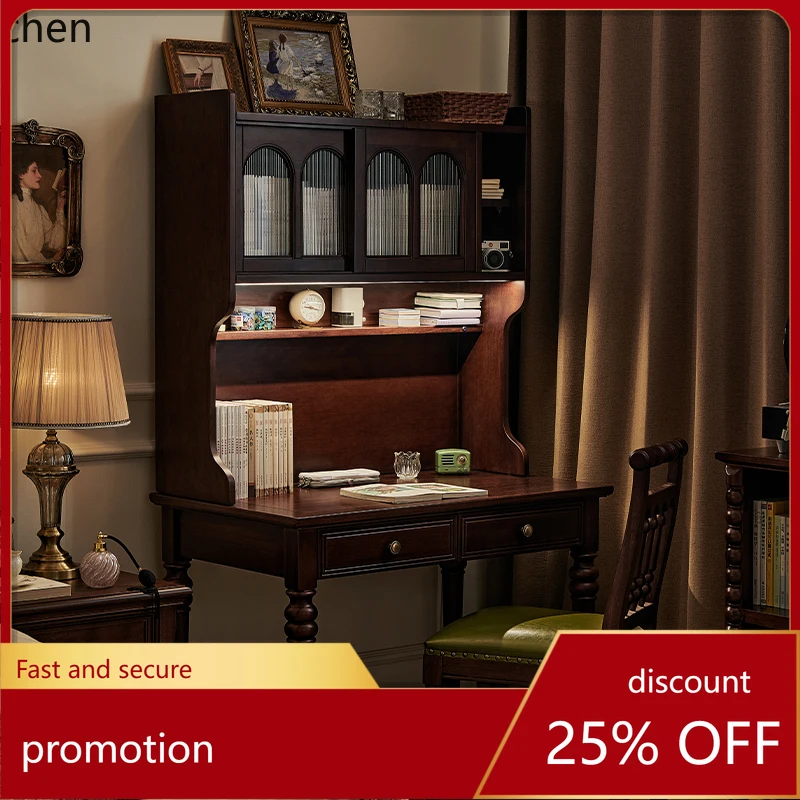 

HT solid wood desk bookshelf integrated table with lamp 1 meter home desk student study