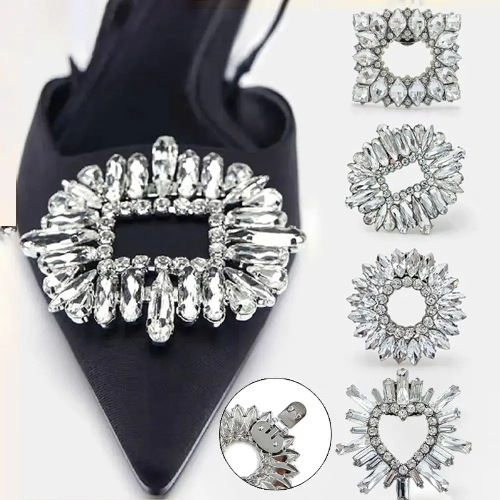 Wedding Bride Shoe Decorations Clip High Heel Glass Crystal Flower Charm Buckle Rhinestone Removable Bag Decoration Buckle Women