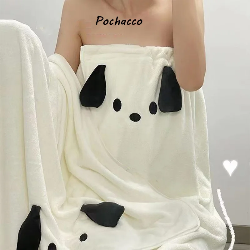 Pochacco Anime Kawaii Sanrio Coral Velvet Bath Towel Skirt Cute Cartoon Lovely Dry Hair Cap Soft Girly Heart Toys for Girls