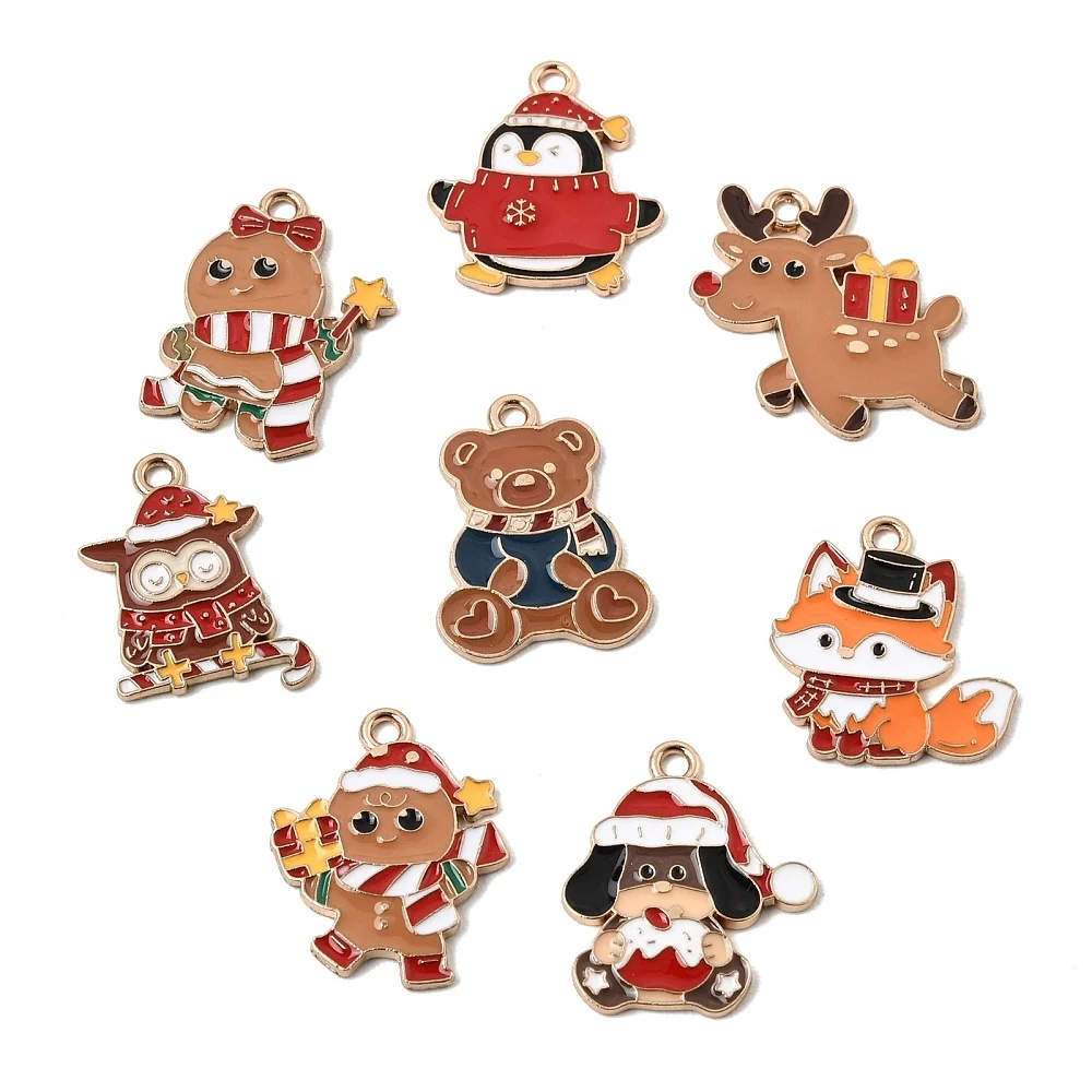 Kitbeads 80pcs Mixed Christmas Dog Brown Enamel Charms Alloy Reindeer Penguin Pendants for DIY Bracelet Necklace Jewelry Making