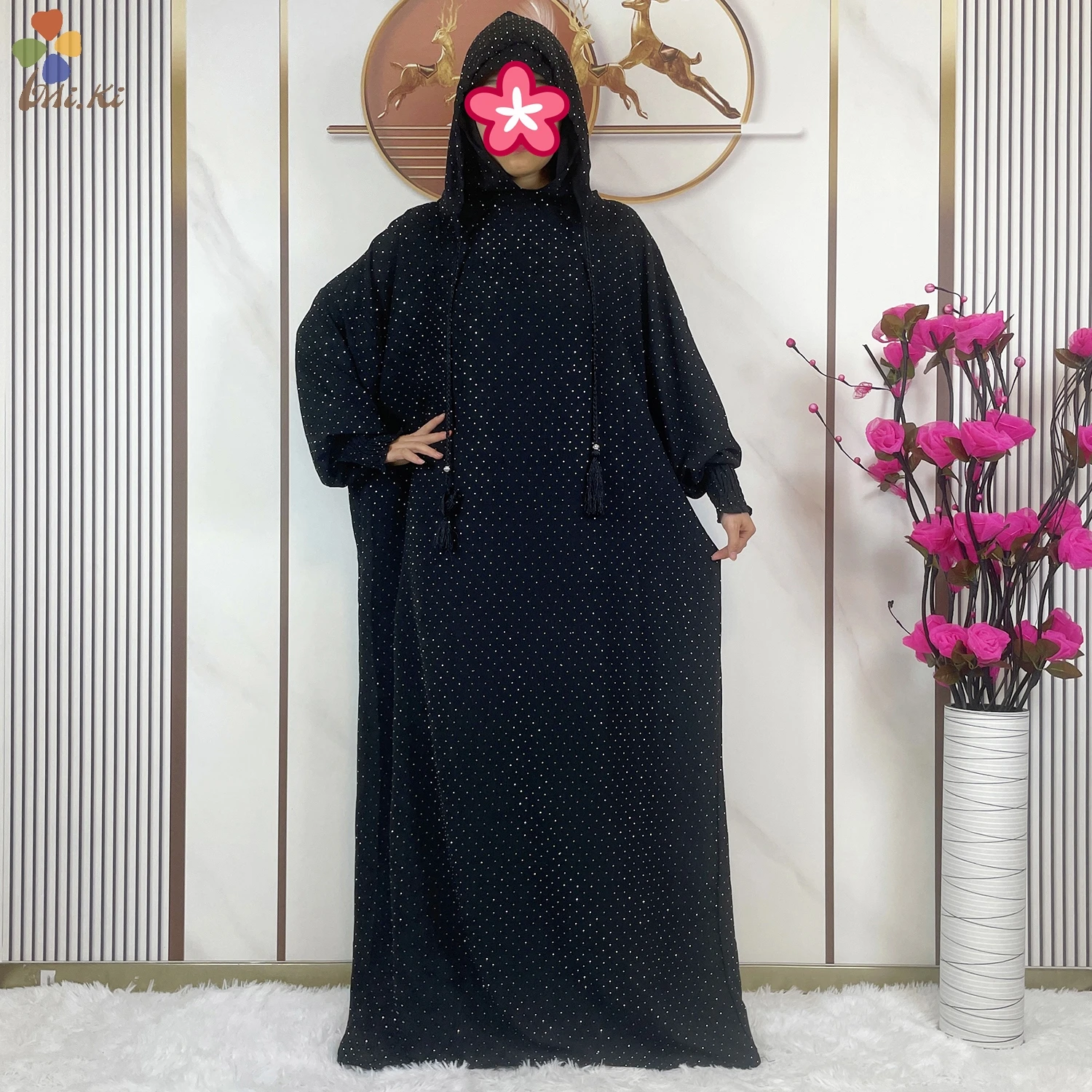 Ramadan New Double Hat abito da preghiera donne musulmane Robe Shining Diamond African Women abito allentato caftano Robe abbigliamento islamico