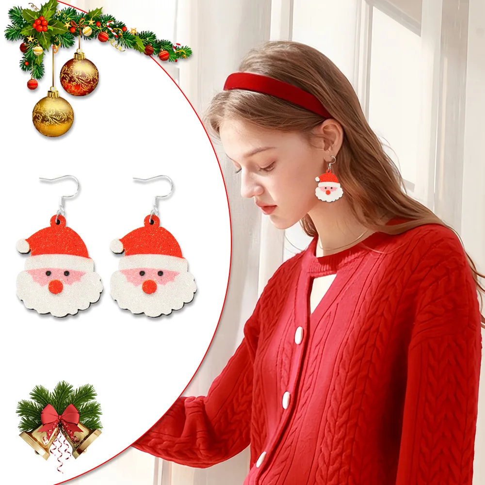 New Christmas Earrings, Creative Cartoon Christmas Tree, Old Man And Elk Earrings, Snowman And Bell Silver-Plated Earrings.