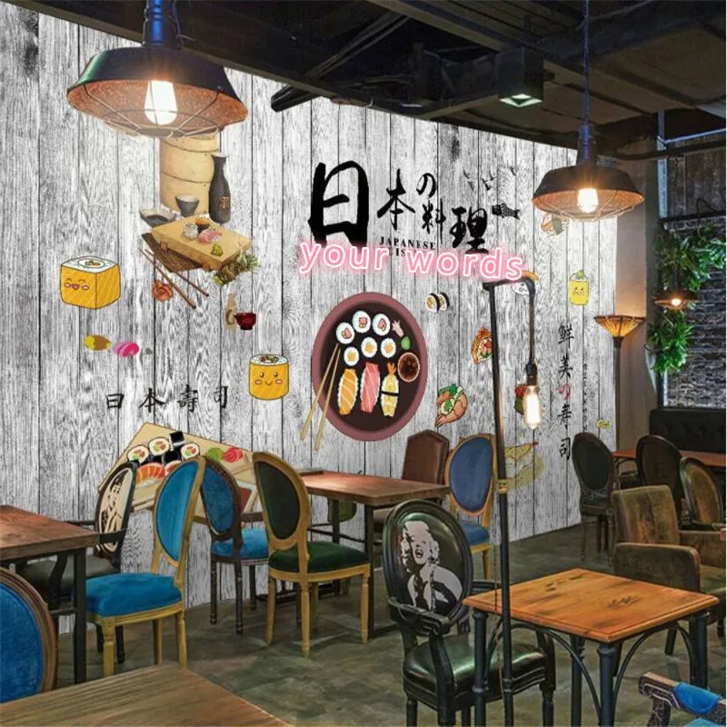 Custom Retro Japanese Cuisine Sushi Restaurant Industrial Decor Background Wallpaper Mural 3D Izakaya Snack Bar Wall Paper 3D