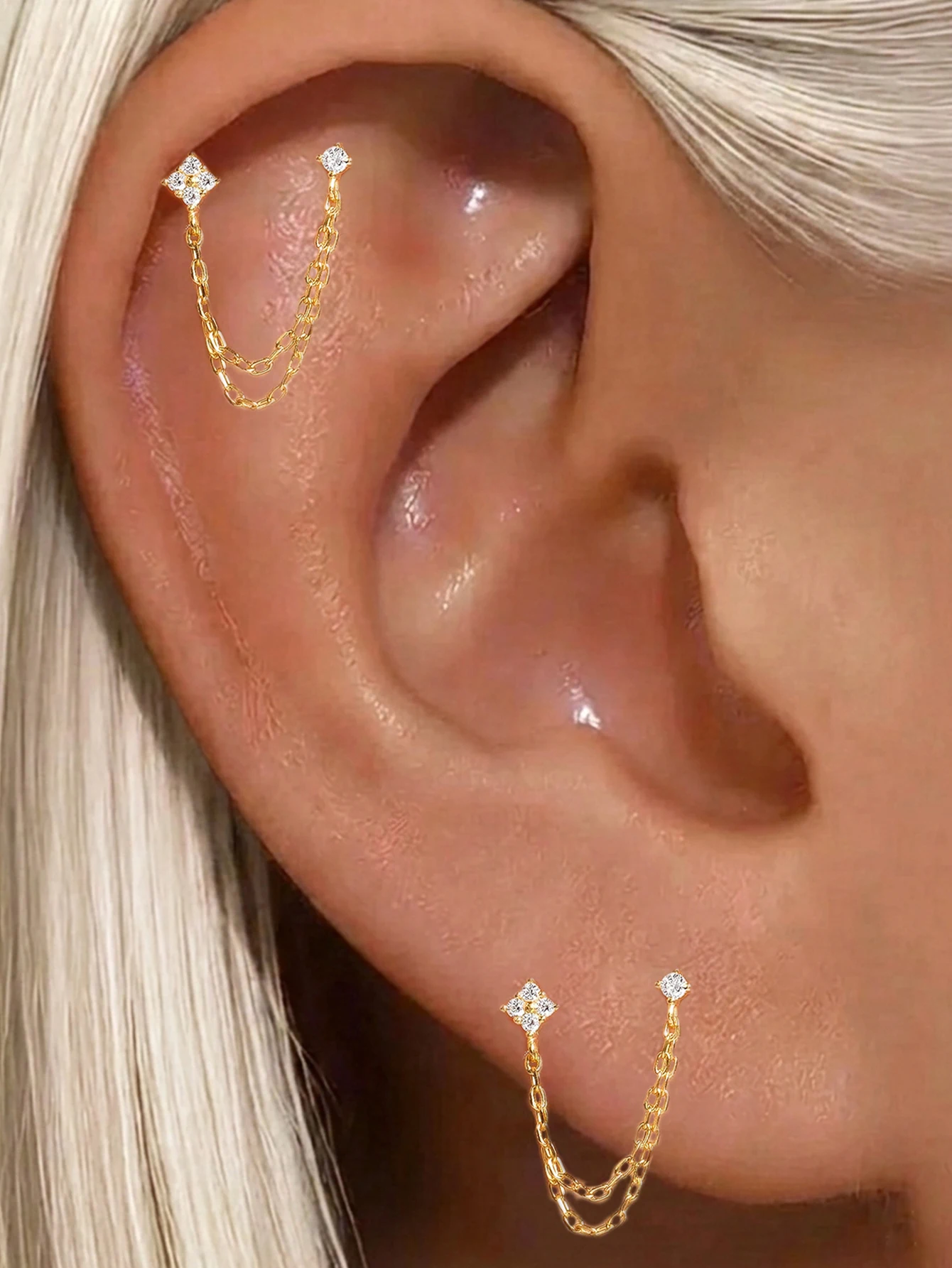 ROXI 1 Stück S925 Silber Verbundene Kette CZ Tragus Stud Doppelketten-Knorpelpiercing Einfacher Eleganter Ohrring für Tägliche Anlässe – Detail 10