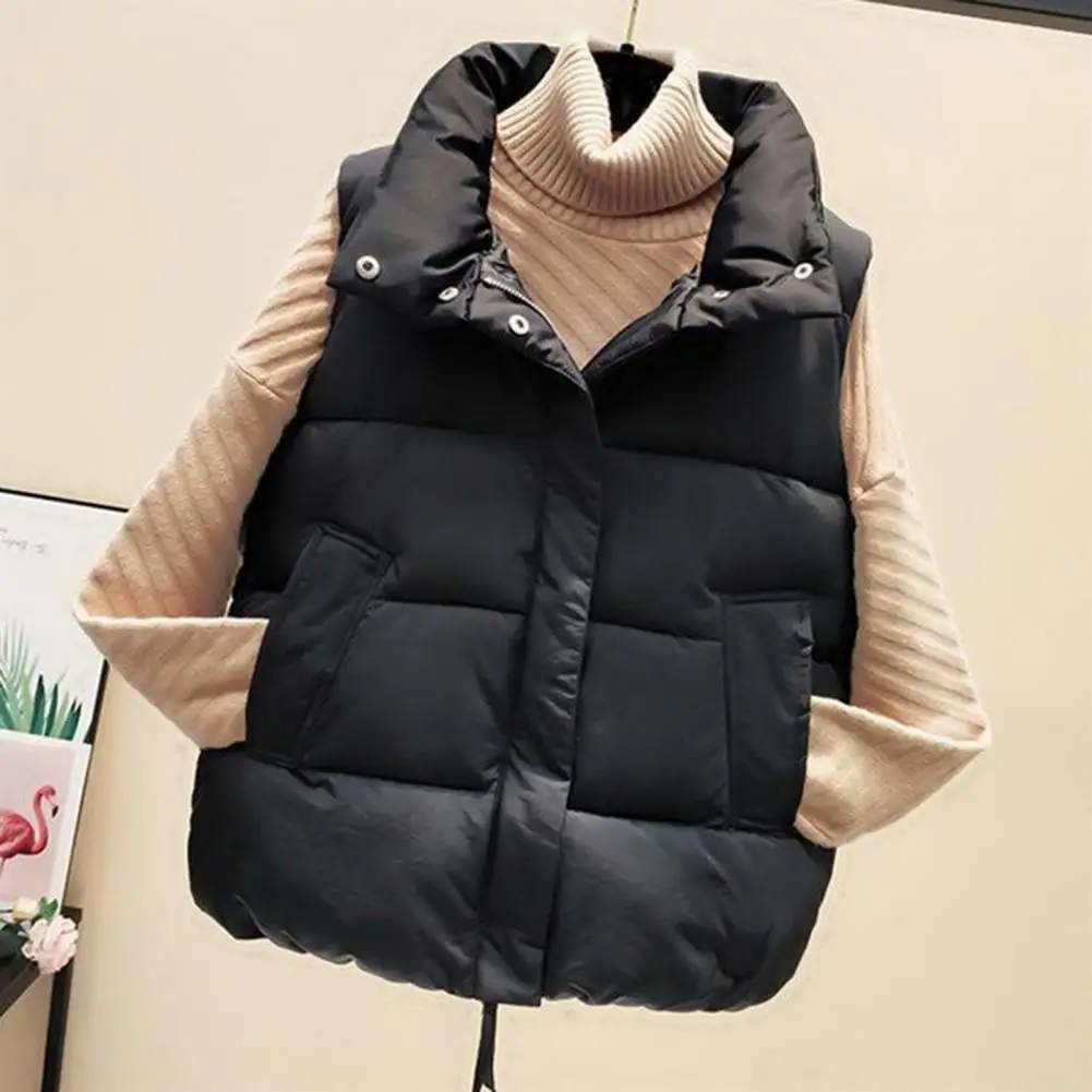 Women Cotton Vest Women's Winter Vest Coat with Thickened Padding Zipper Closure Turn-down Collar for Windproof Heat Retention