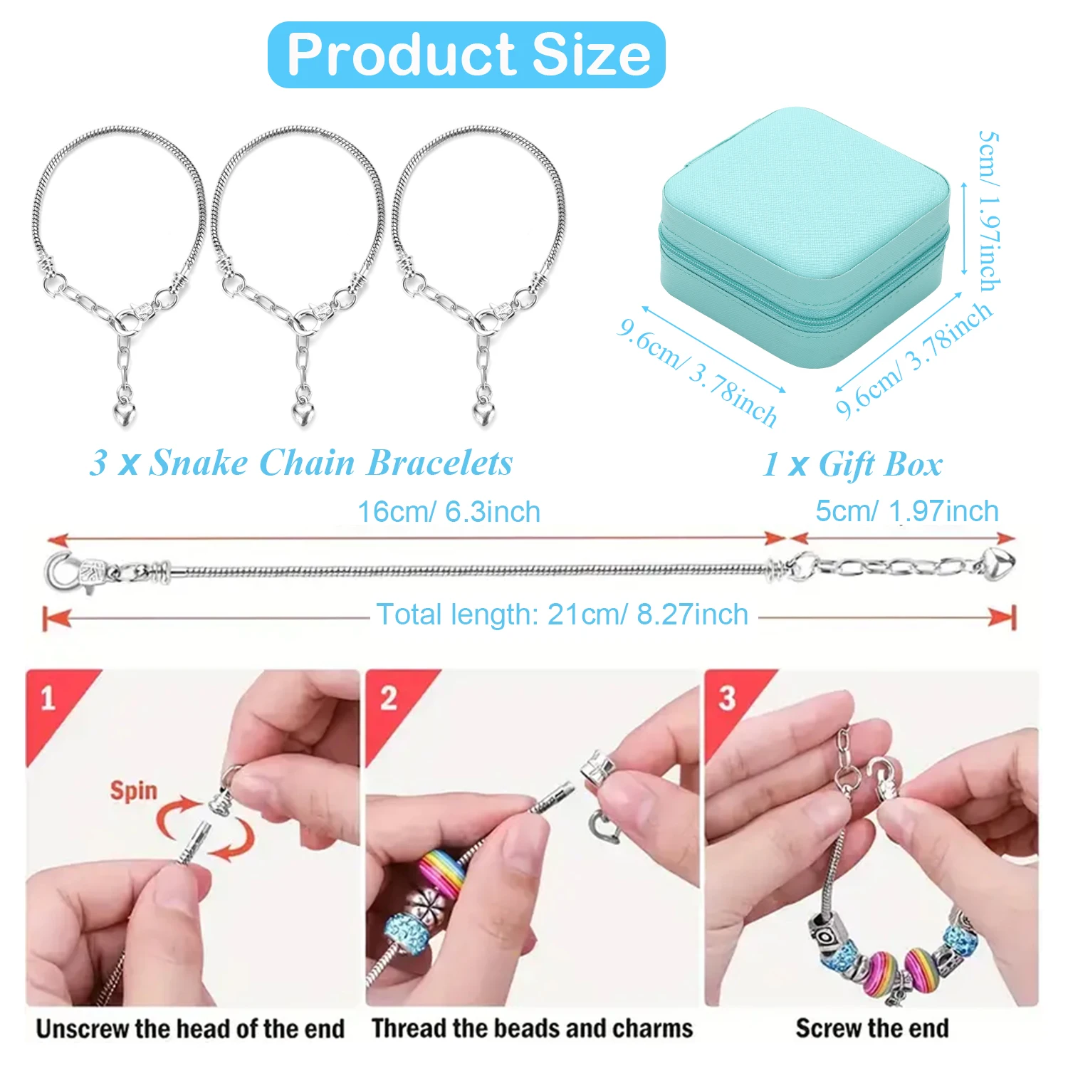 68Pcs Blue DIY Beadeds Charms Bracelet Making Kit Bracelet Necklace Making Gift Box Unicorn & Mermaid Series Charms Gifts Set view 4