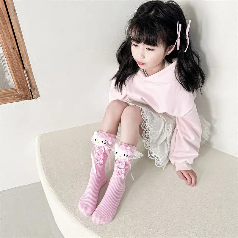 

Sanrio My Melody детские длинные носки-трубочки с героями мультфильмов Kuromi Little Princess Kawaii повседневные модные носки дышащие милые трендовые 2 шт. новые
