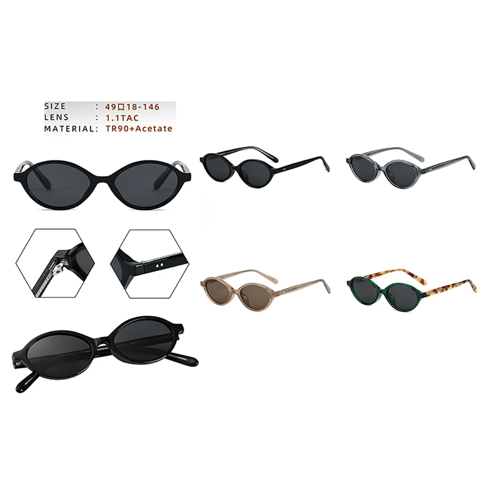 Peekaboo-Lunettes de soleil ovales à petite monture pour hommes et femmes, lunettes de soleil rondes de style rétro TR90, Aceate uv400, marron et gris, unisexe