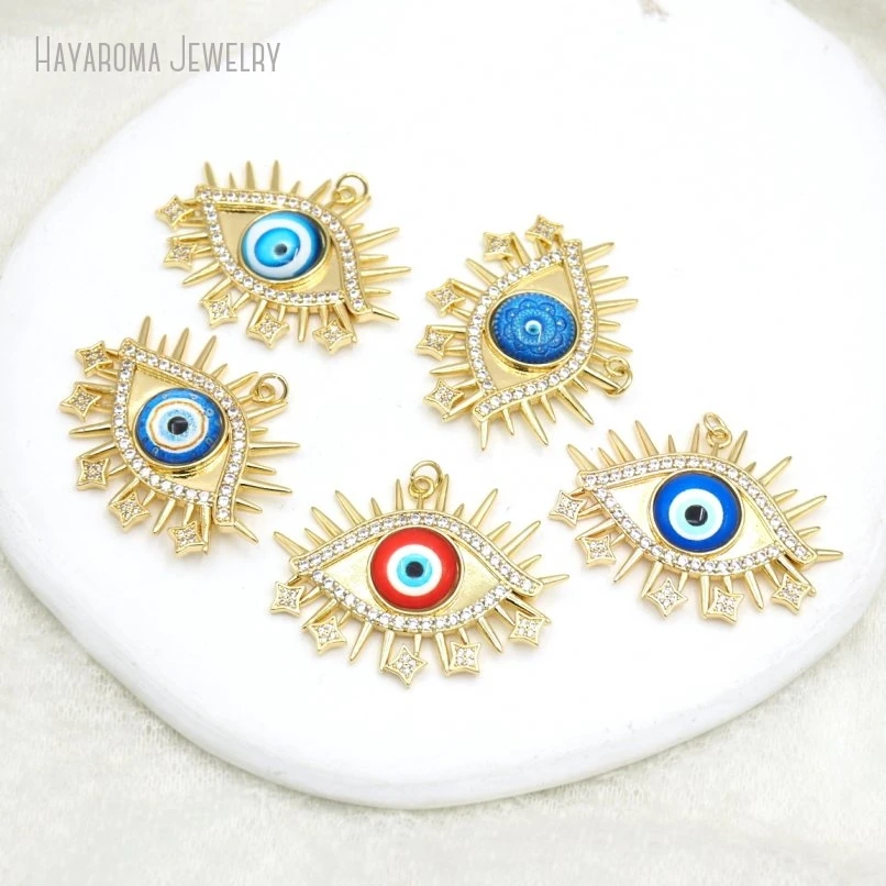

10Pcs Jewelry Islam Metal Cubic Zirconia Invisible Setting Wholesale Enamel Religious Evil Turkish Eye Star Copper Pendant
