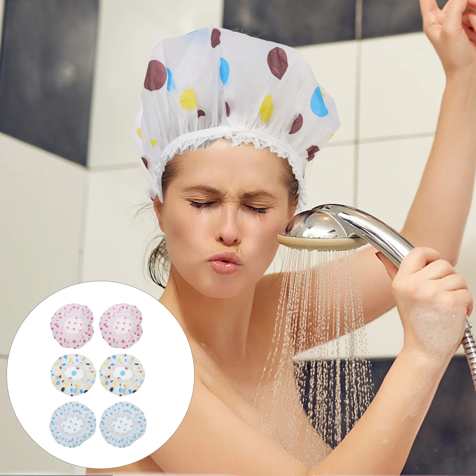 

6pcs Shower Cap Bathing Hat Waterproof Hair Bonnet Home Sleeping Hats Multifunctional PVC Caps Large Size Fits All for Face