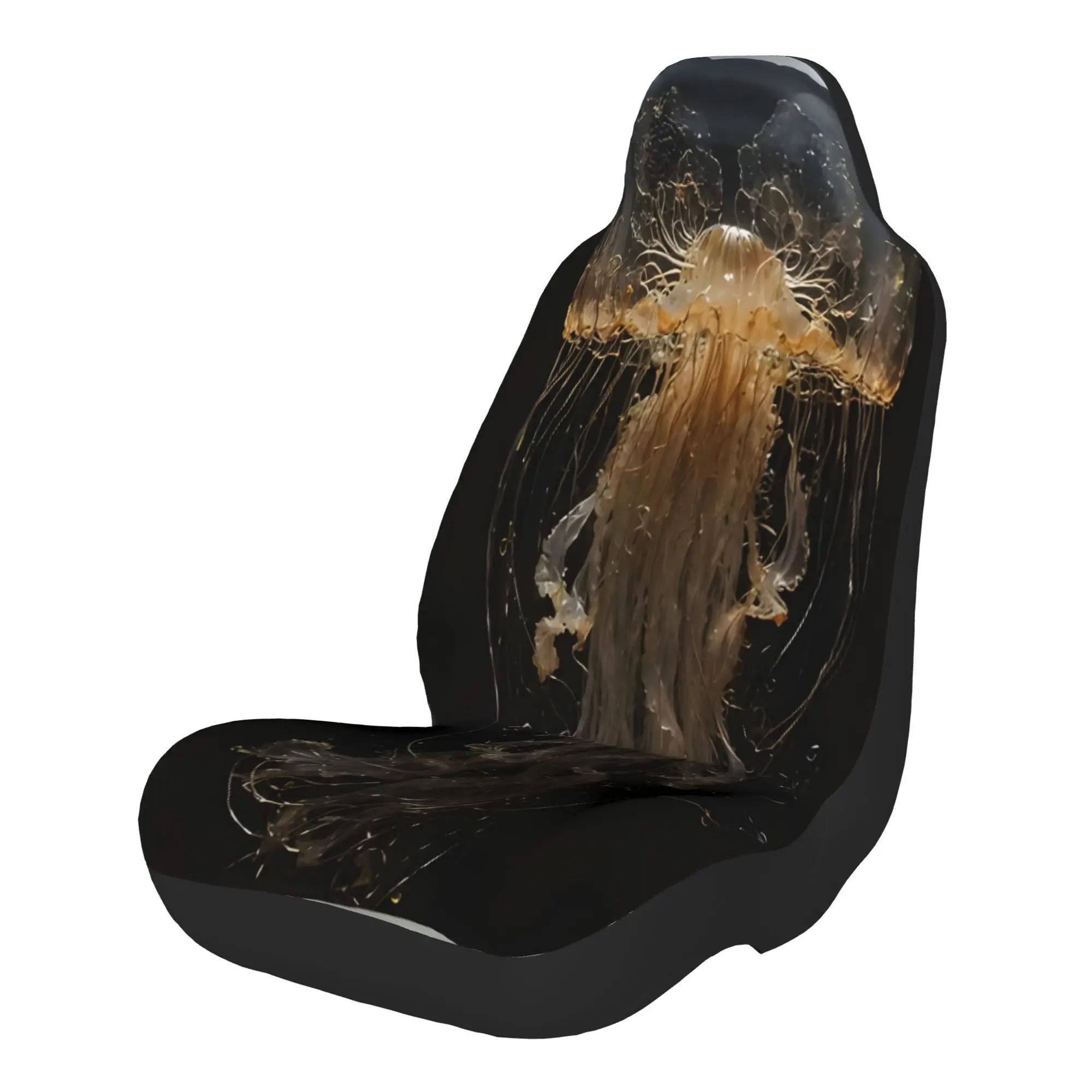 2pcs Transparent Jellyfish With Golden Tentacles Floating In Dark Ocean DepthsCar Seat Covers, Suitable For All Vehicles, Christ