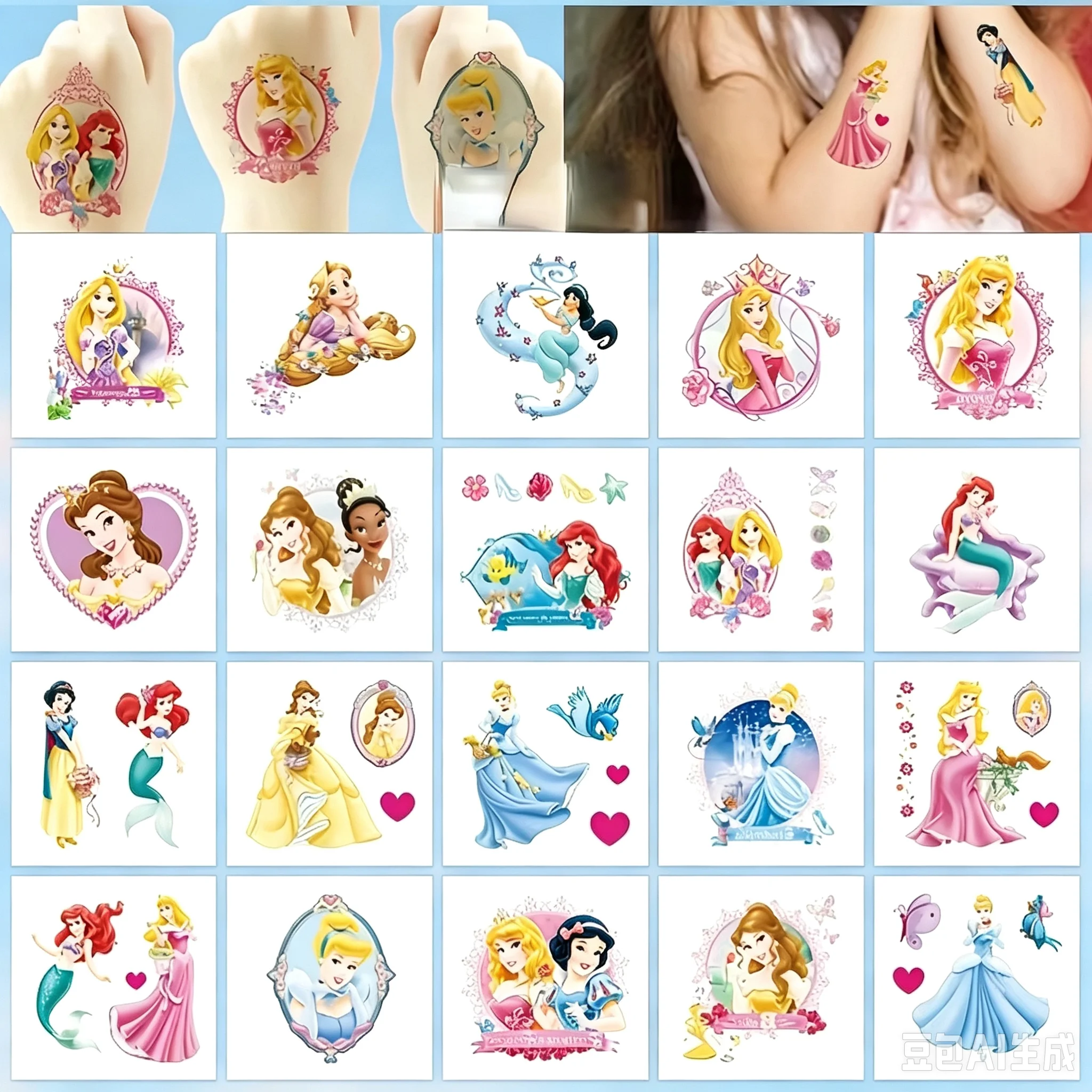 20pcs/set Disney Rapunzel Princess Festival Tattoo Stickers Cartoon Tattoo For Gift Fake Body Art Tattoos Gifts