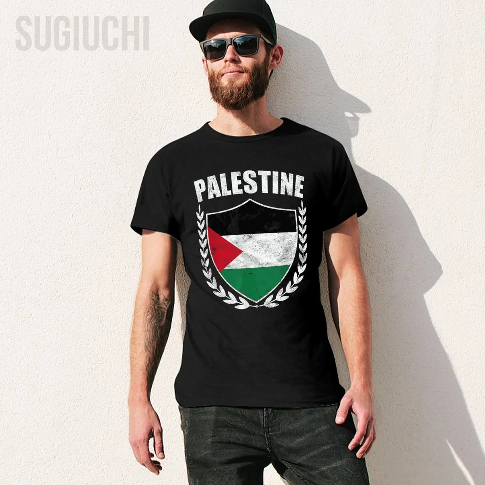 Unisex Men Palestine Flag Shield Tshirt Tees T Shirts Women Boys 100% Cotton T-Shirt