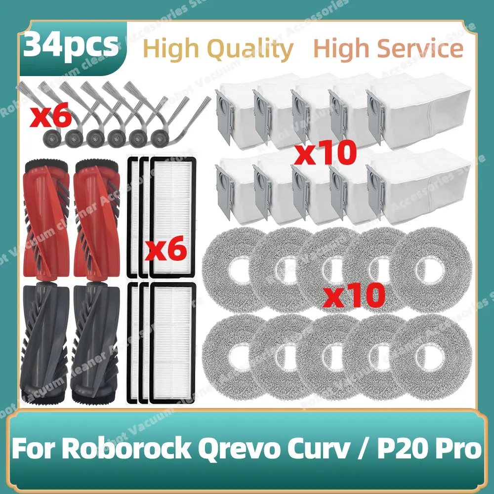 

Compatible For Roborock Qrevo Curv / P20 Pro Parts Main Roller Side Brush Hepa Filter Mop Cloth Dust Bag Accessories