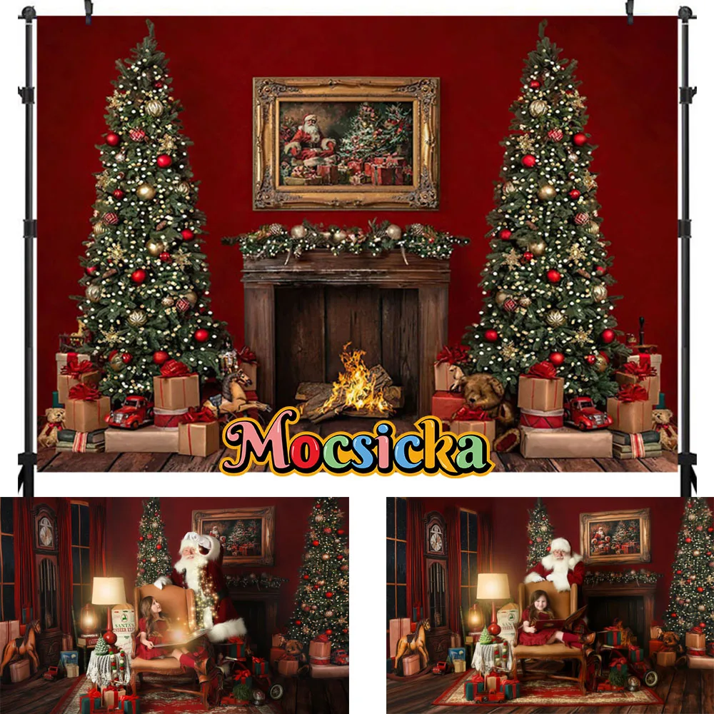 Christmas Photography Background Xmas Tree Wreath Fireplace Candy Store Party Decoration Whole Family Backdrops Studio Props