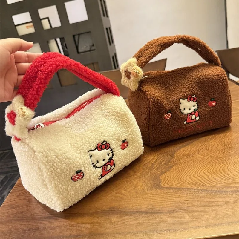 Sanrio Hello Kitty Lamb Wool Cosmetic Bag Large Capacity Portable Storage Bag Toiletry Bag Cosmetic Storage Bag Holiday Gifts