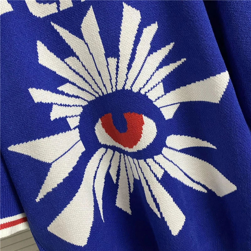 Maglione House of Errors di tendenza europea americana Polo a mezza manica lavorata a maglia jacquard multicolore di alta qualità