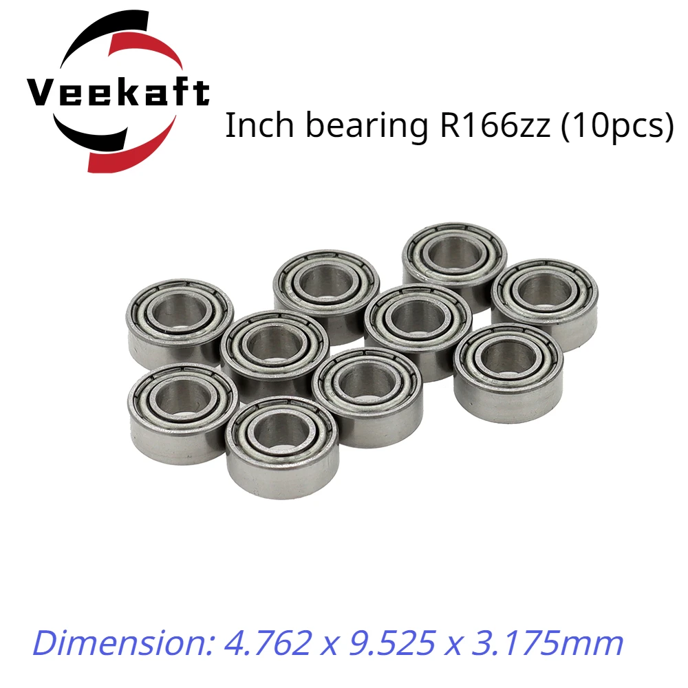 Veekaft  Inch Bearing R166zz 10pcs. Dimension 4.762mmx9.525mmx3.175mm  CNC Specialized Bearing