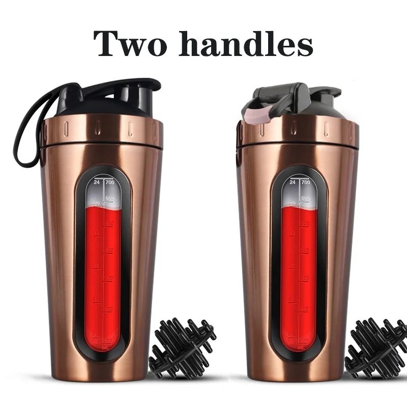 700ML Sports Protein Shaker Bottle Stainless Steel Leakproof Gym Water Bottle Fitness Whey Protein Powder Mixer Cup with Scale