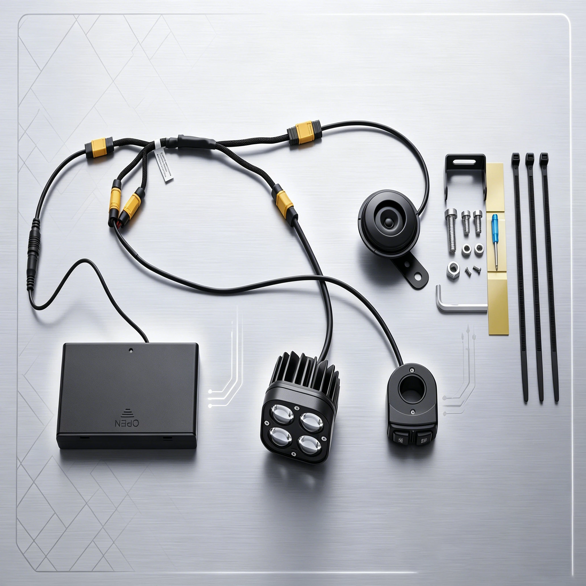 24W Quad LED Headlight with Horn Battery Powered Kit Universal for E-Bike Electric Dirt Bike with External Battery Box2026 New