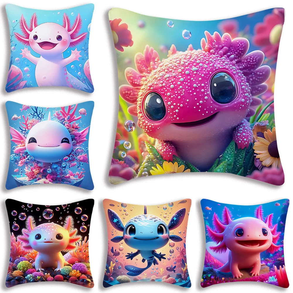 

Cute Axolotl Pillow Covers Cartoon Sofa Decorative Home Double-sided Printing Short Plush Cute Cushion Cover