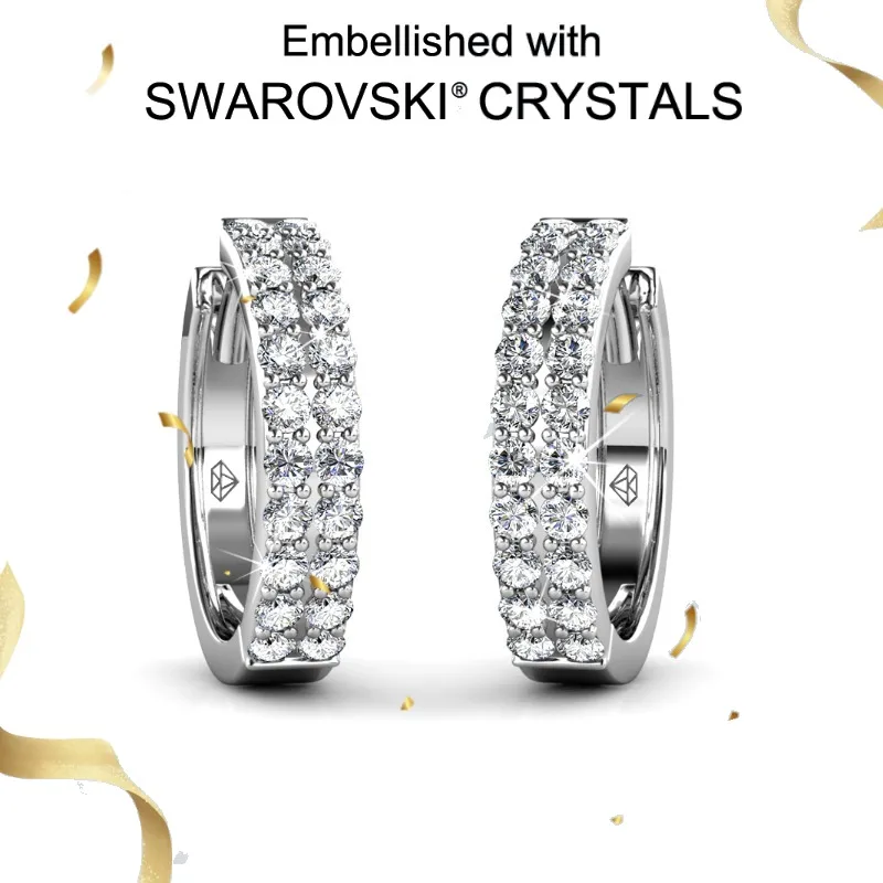 

Daisini Double Row Hoop Earrings Embellished with Swarovski Crystals 925 Sterling Silver Bling for Men Women Hip Hop Jewelry