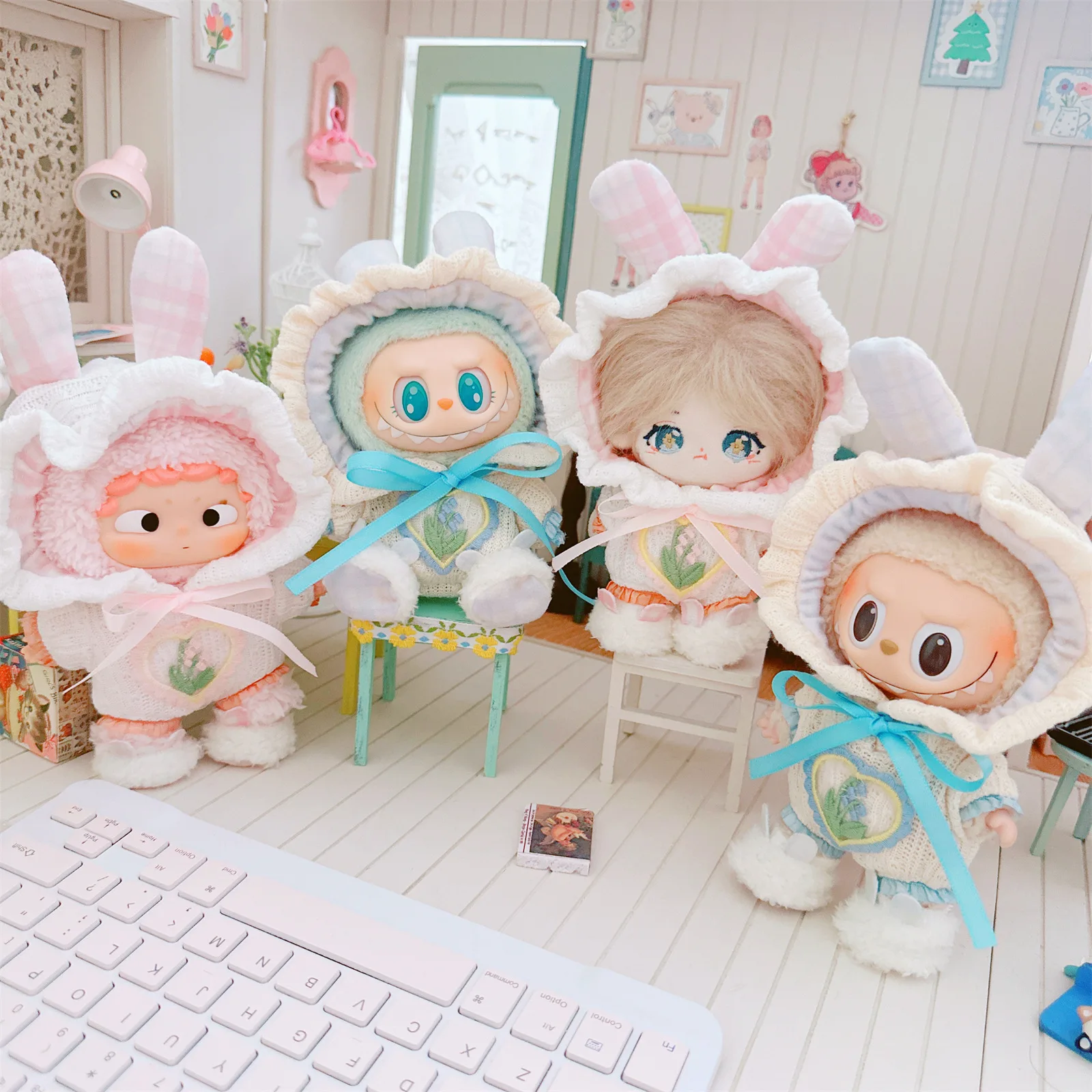 Cute Mini Idol Doll Clothes , Kawaii Soft Princess Bunny Suit, Plush Doll Accessories, Can Changing Clothes, Games Gifts, 10cm