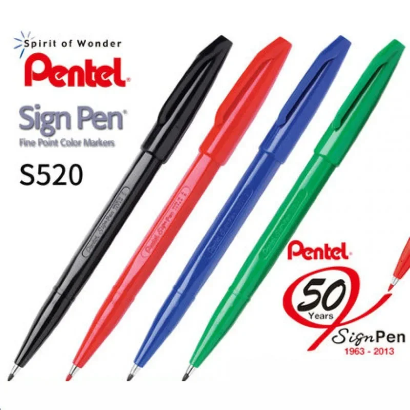 1 шт. ручка для письма Pentel, фломастеры с наконечником из волокна S520, цветной тонкий фломастер 2 мм, перо 1 мм, ширина линии для общего письма, рисования, дудлинга