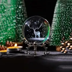 1 Pc Transparent Deer Crystal Ball Ornament 60Mm (2.4Inches) Home Decorative Objects Holiday Gifts