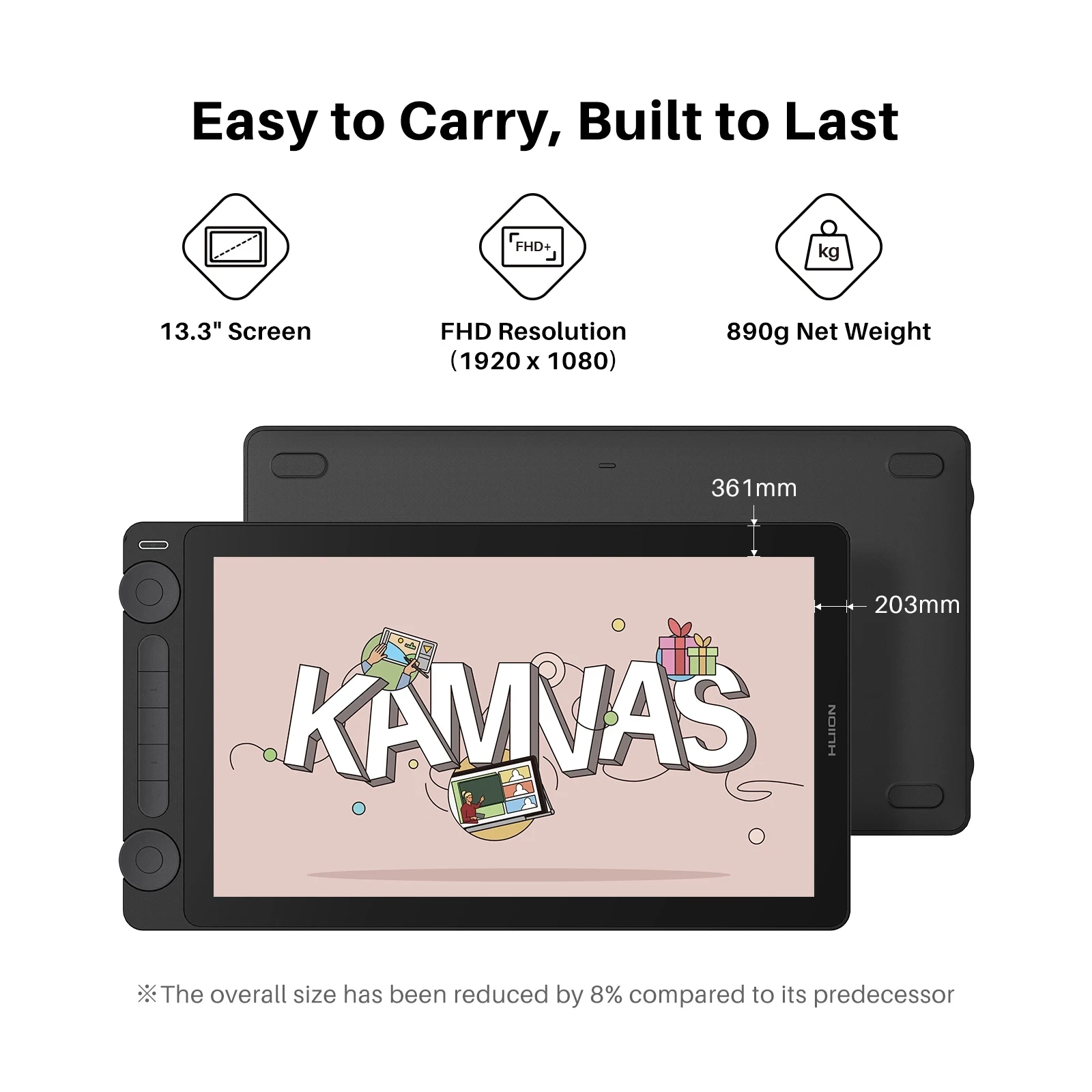 Huion Kamvas 13 Gen 3 描画ディスプレイ 13.3 インチ アート タブレット + アンチスパークル キャンバス ガラス、99% sRGB、PenTech 4.0 16384 ペン圧力