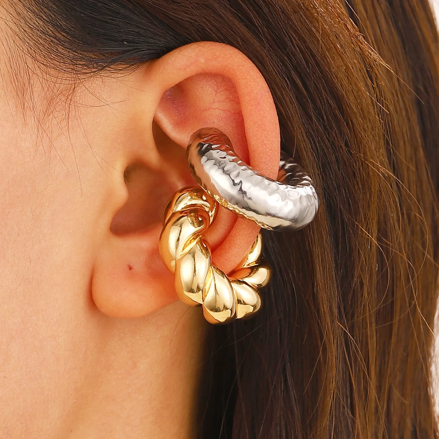 Twist Thick Cylindrical Tube Hollow Clip Earrings for Women Punk Korean Metal Circular Ear Bone Clip Fashion Earrings Jewelry