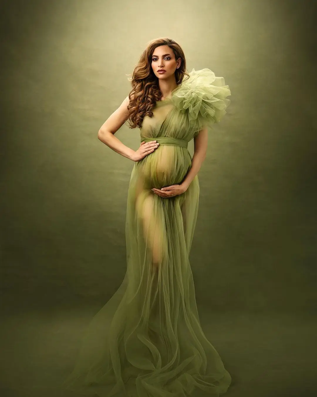 

Customized Color Maternity Dress for Photoshoot Tulle Flower Design Sleeveless Sexy Pregnany Baby Shower Photography Gown #18434