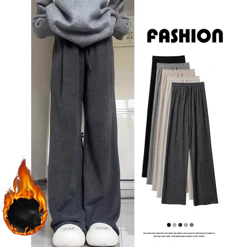 Winter-Damen-Schneewarme Samthose, Einfarbige Weite Hosen für Mädchen, Modische Klassische Hochgeschnittene Thermo-Fleece-Hosen für Frauen